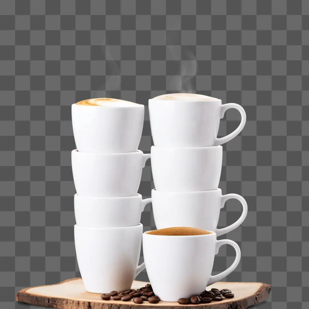 Stacked coffee cups and coffee beans on a table