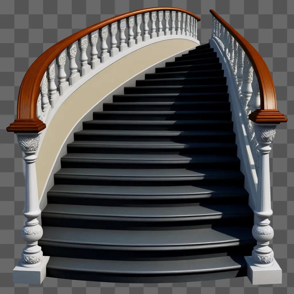 Stairway with curved railings and black steps