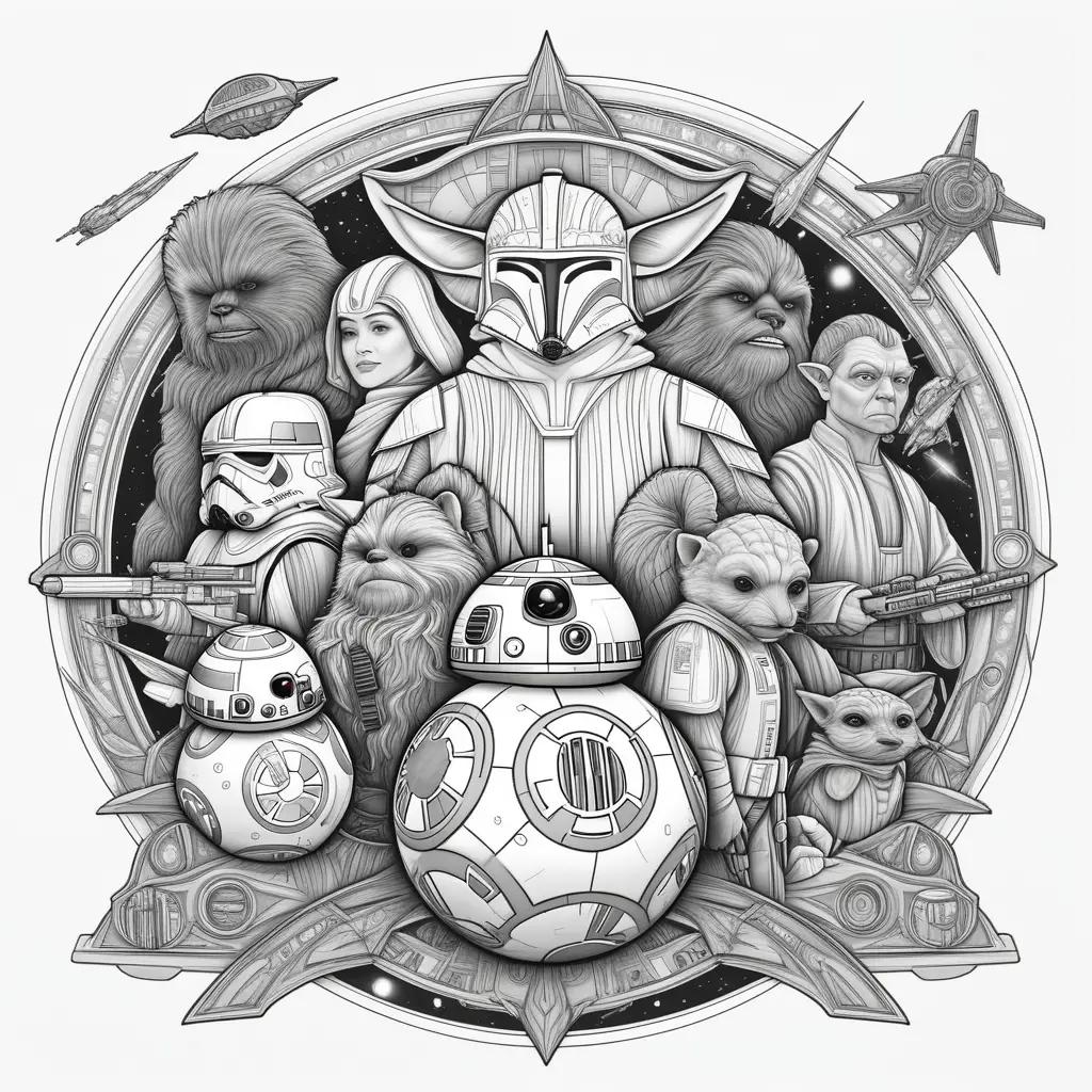 Star Wars Coloring Pages Featuring a Group of Characters