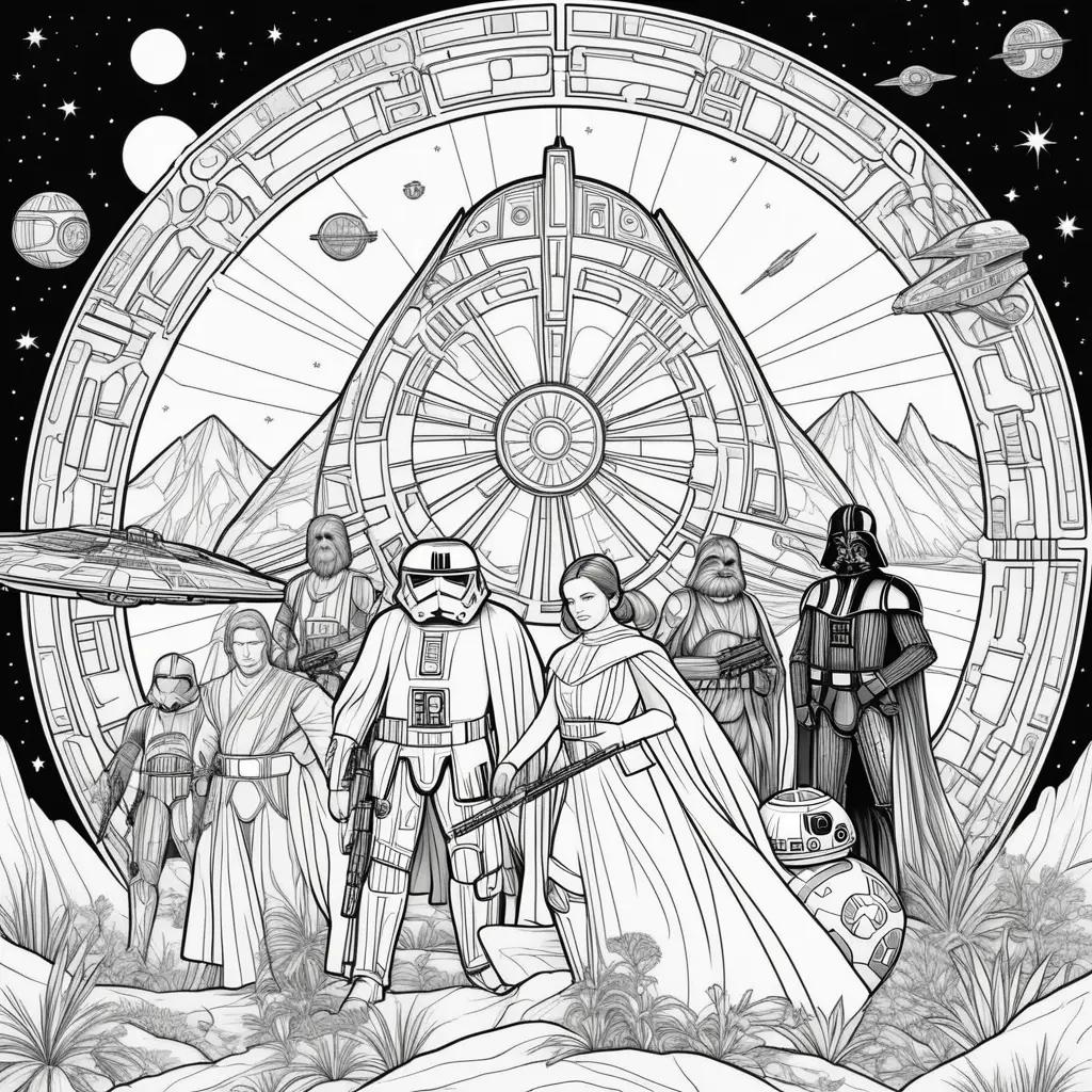 Star Wars coloring pages featuring characters from the movie