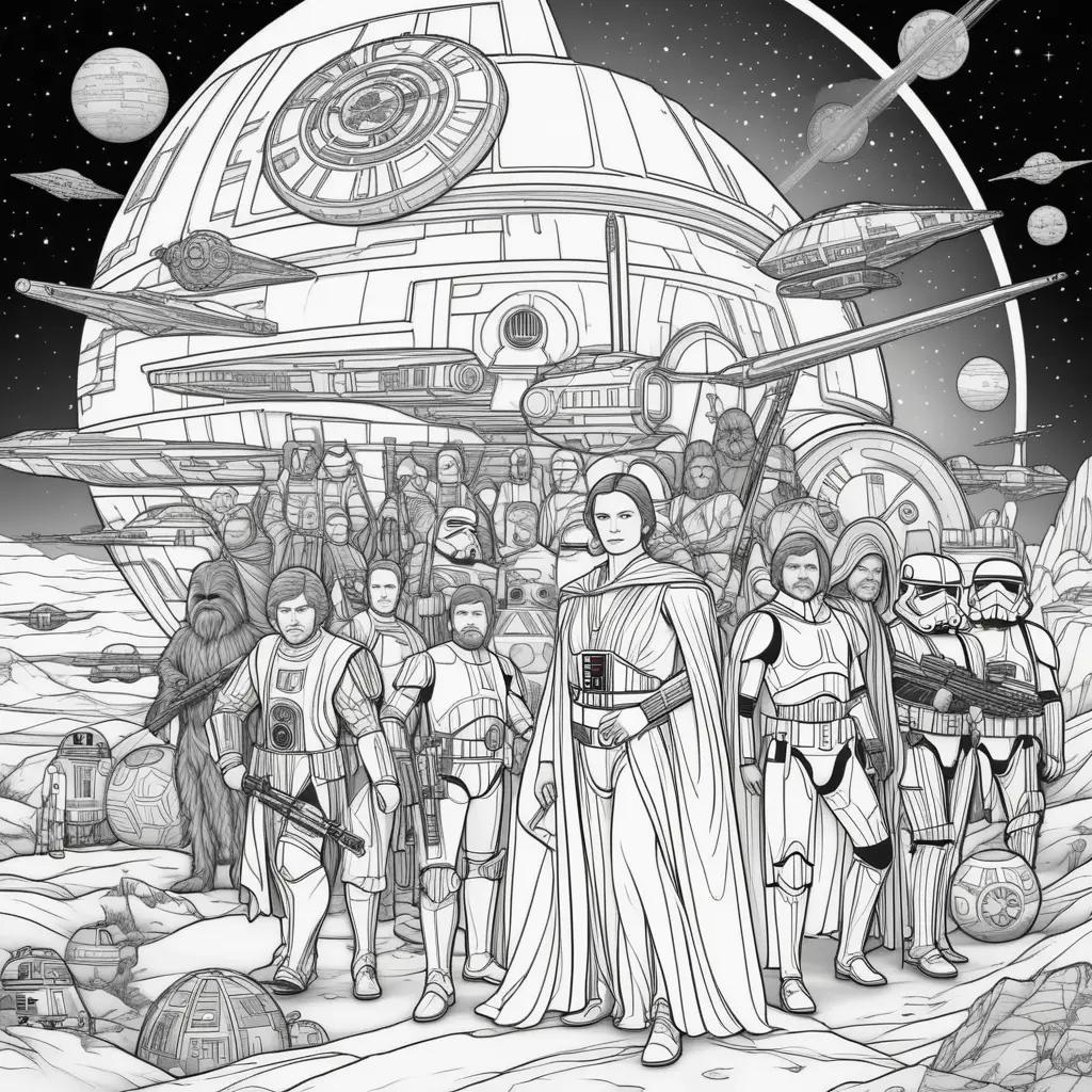 Star Wars coloring pages for kids featuring characters and spaceships