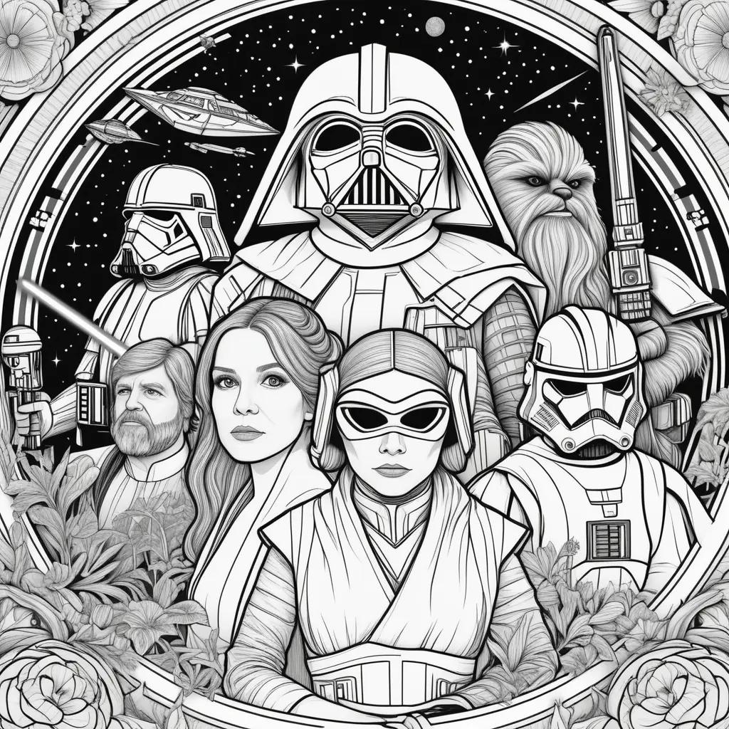 Star Wars coloring pages with black and white characters