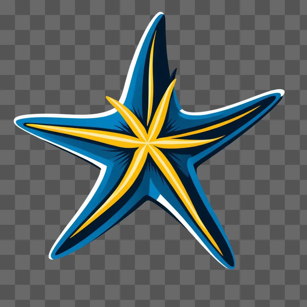 Starfish drawing on blue background with yellow highlights