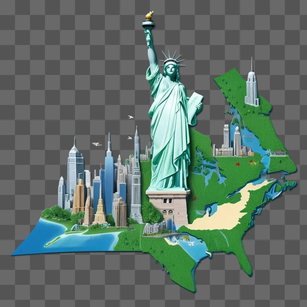 Statue of Liberty in a map of North America