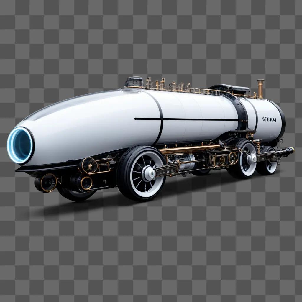 Steam engine with transparent body on gray background