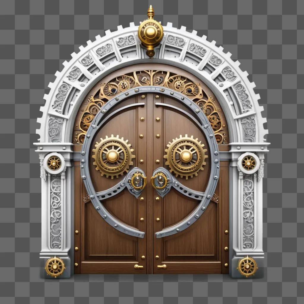 Steampunk-style door with gears and gold accents