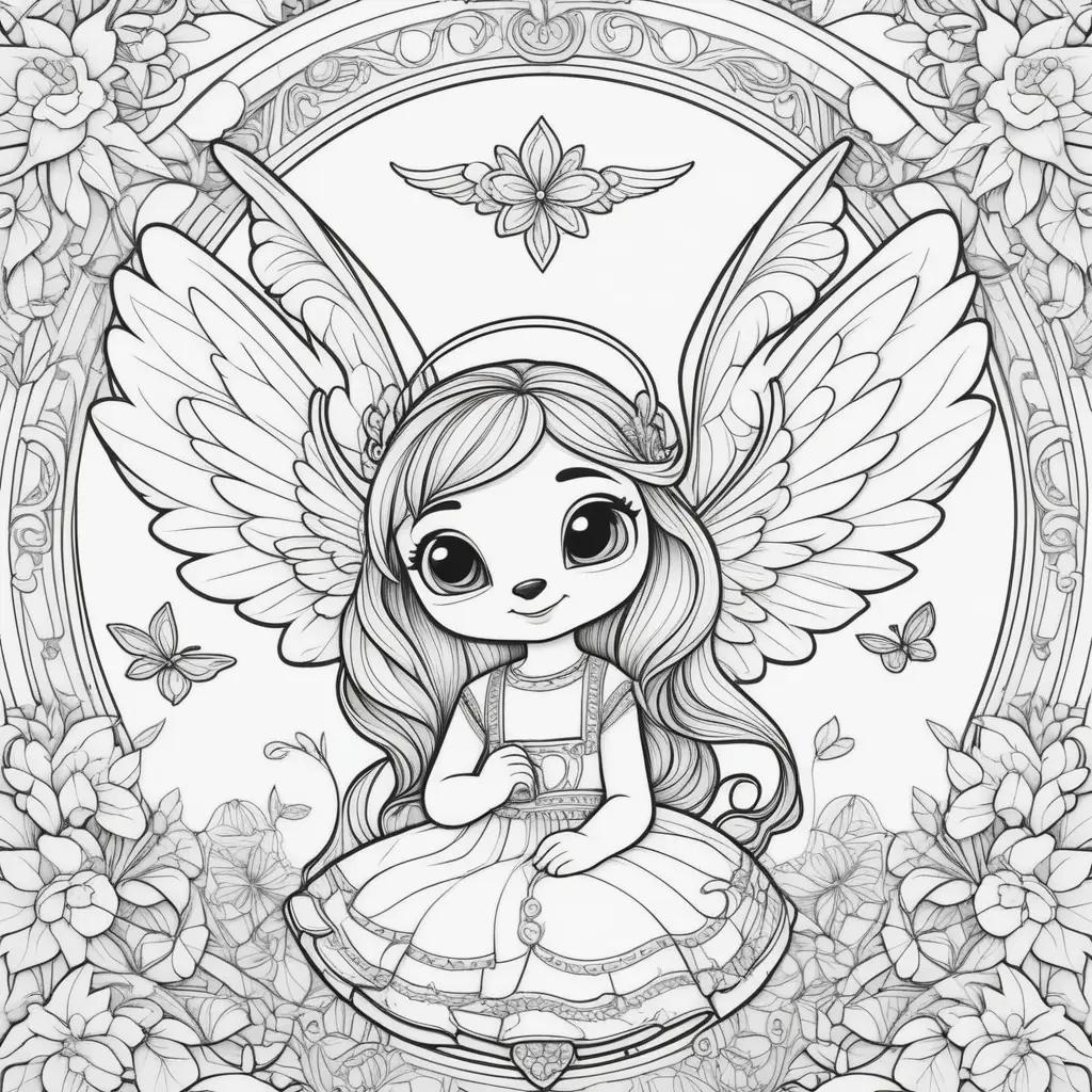 Stitch angel coloring pages: a girl with wings and a flower