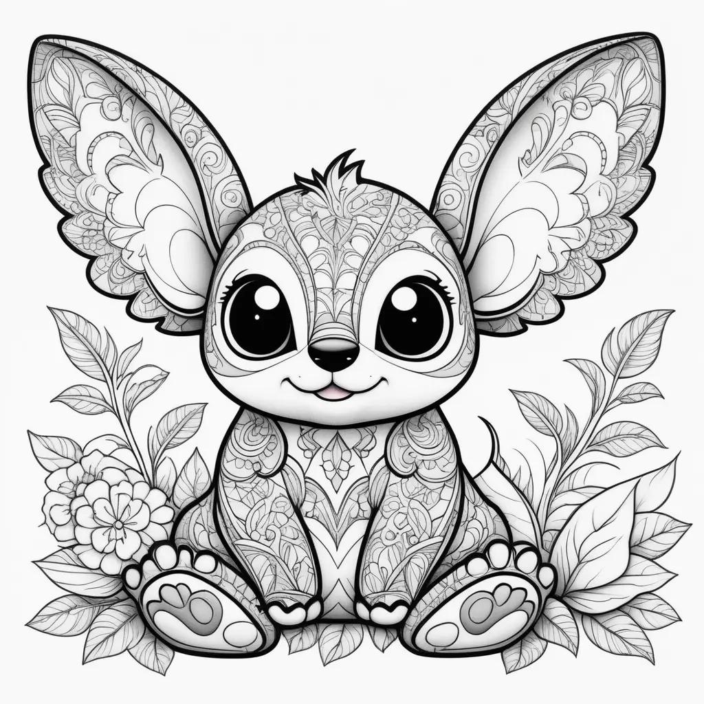 Stitch coloring page featuring a cute rabbit with a flower on its ear