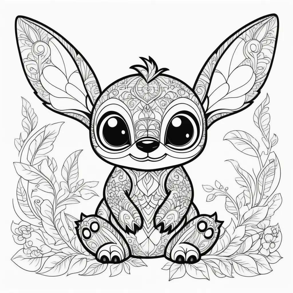 Stitch coloring page with black and white lines