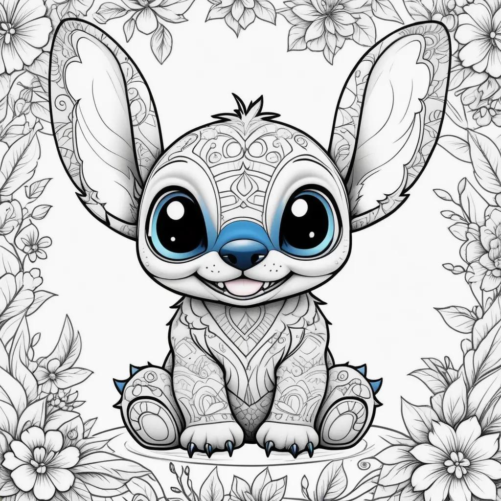 Stitch coloring pages with a blue and white face