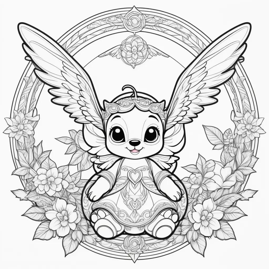 Stitch the angel coloring pages with wings and a heart