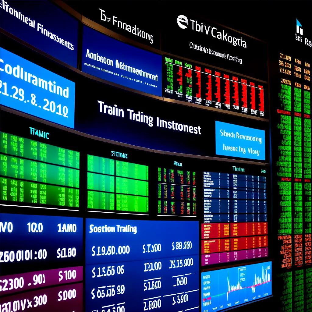 Stock market display of various companies and stocks