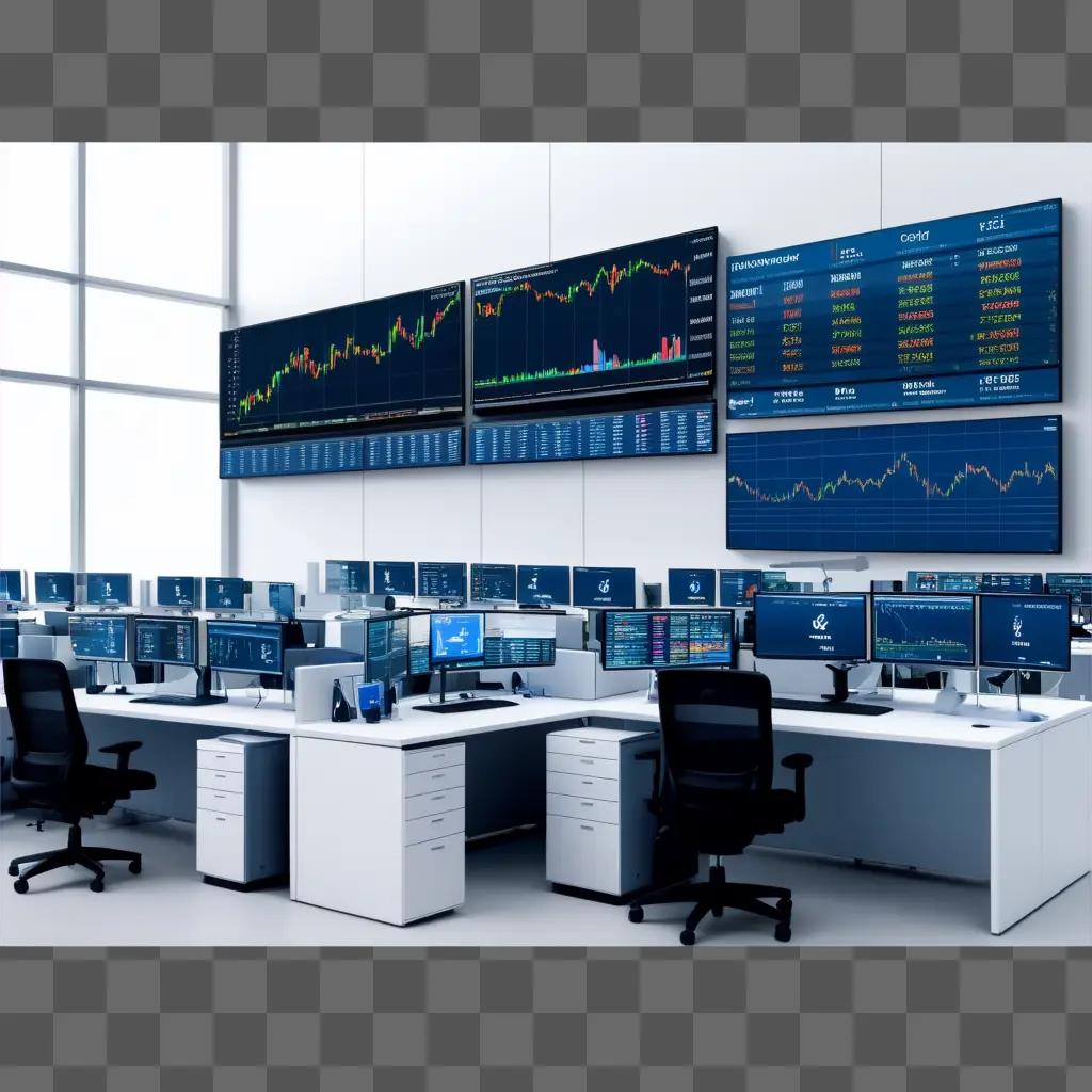 Stock market room with clear cash and transparent glass