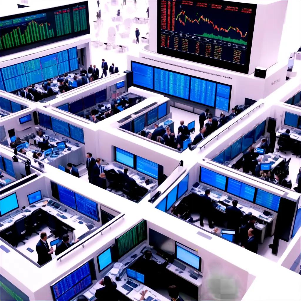 Stock market trading in a modern, open-plan office