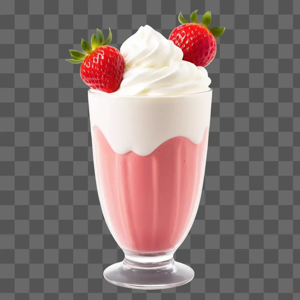 Strawberries on a pink milk shake with whipped cream