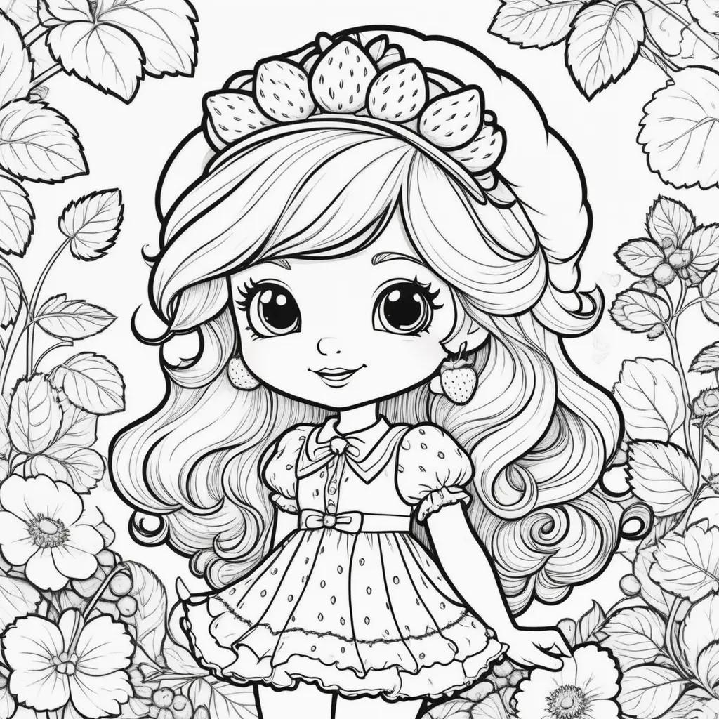 Strawberry Shortcake coloring book pages featuring a pretty girl