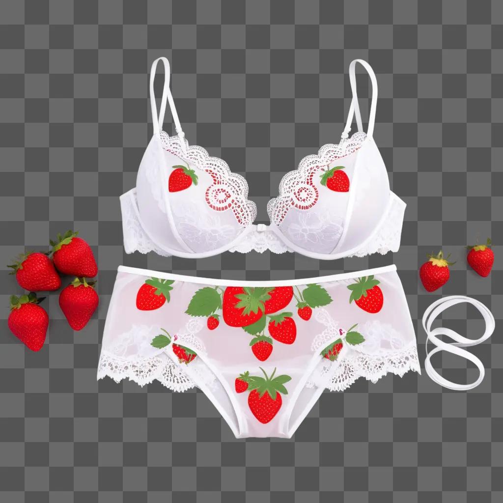 Strawberry lingerie set with matching strawberries on the underwear