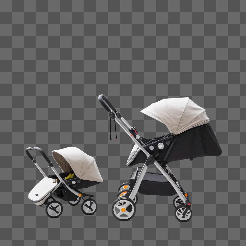 Stroller with black and white design and light reflection