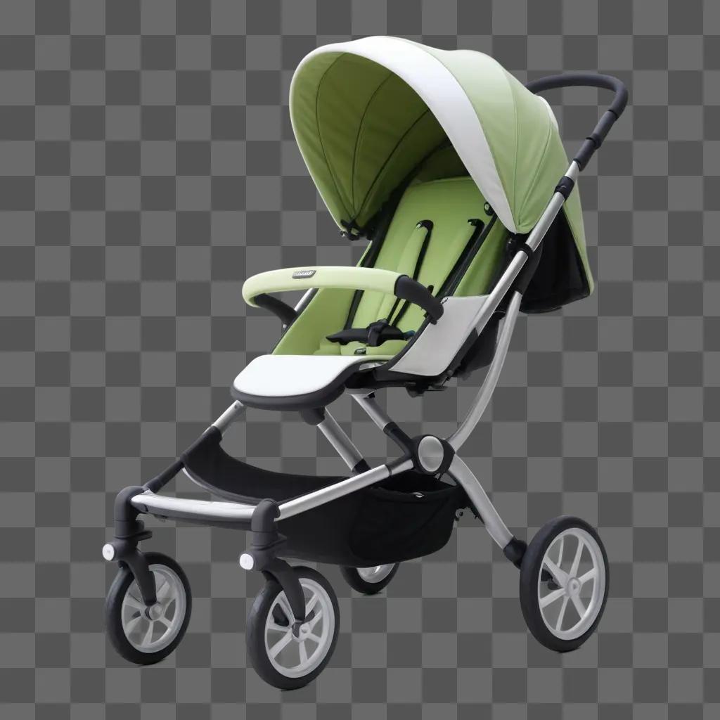 Stylish stroller with a green canopy