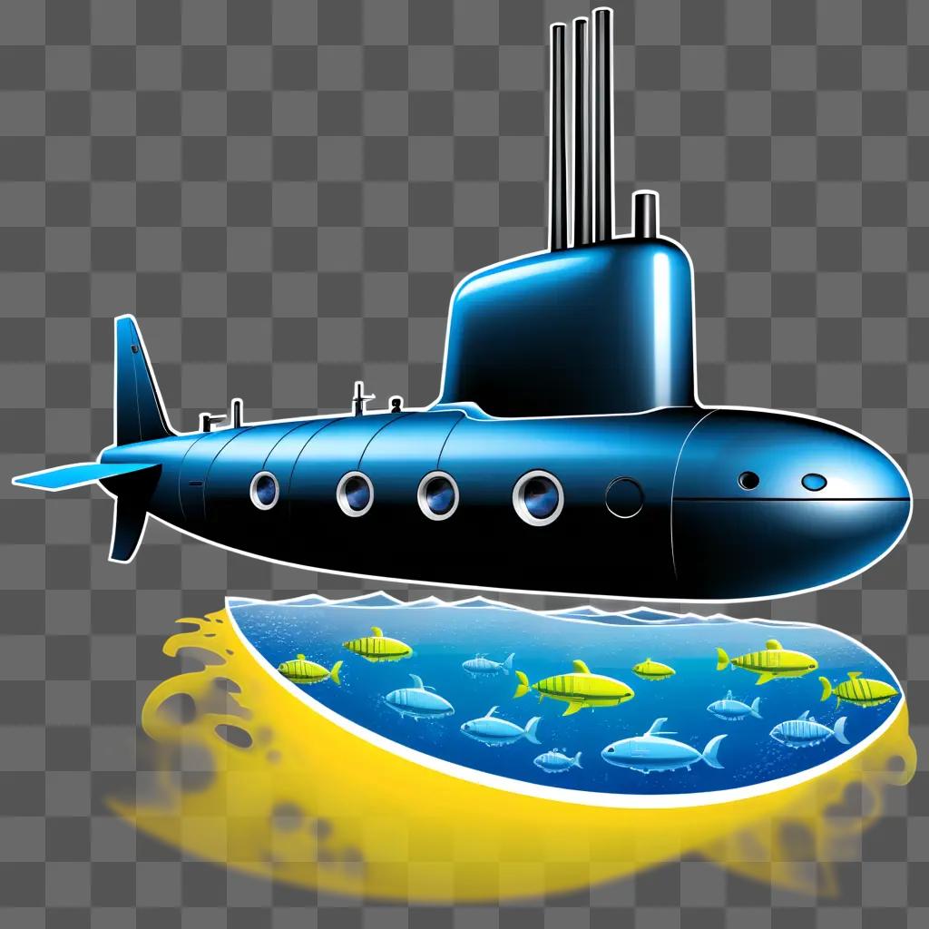 Submarine clipart in blue and yellow colors