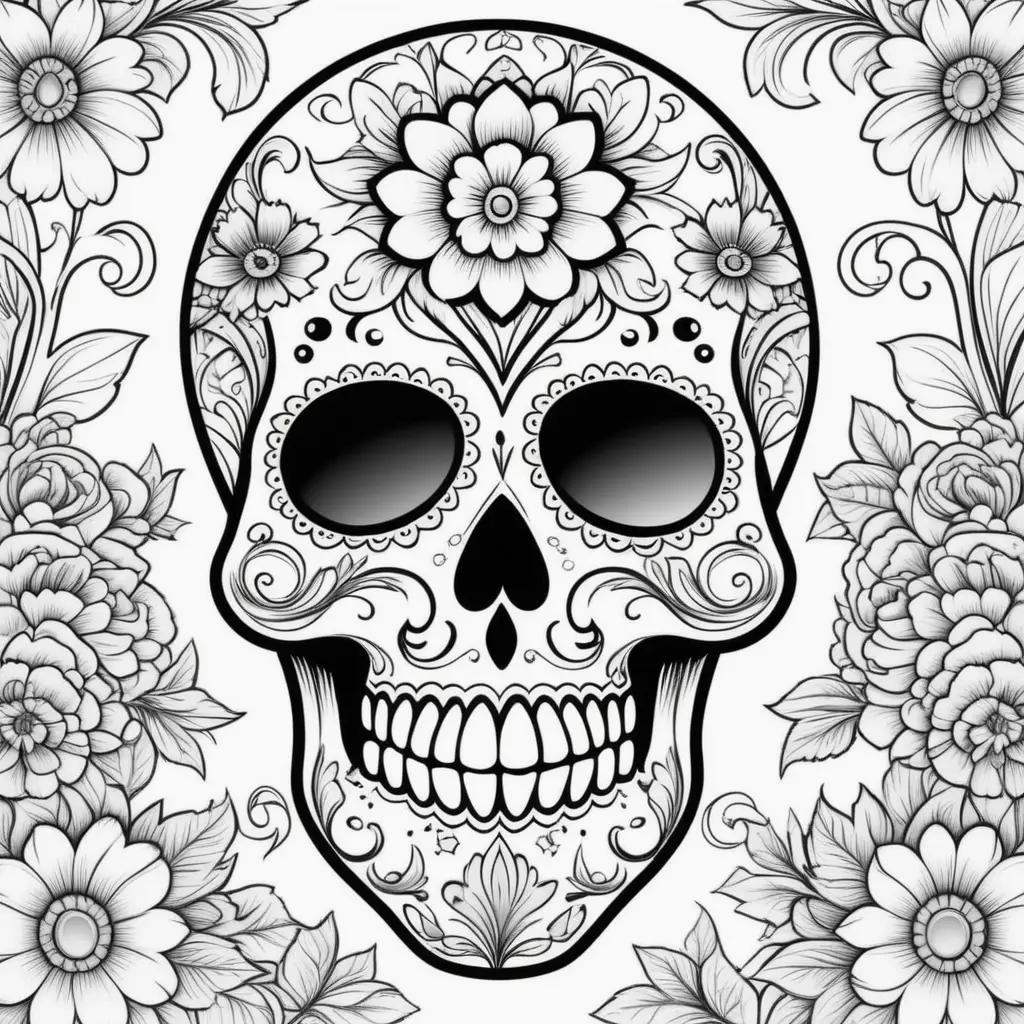 Sugar skull coloring pages featuring black and white designs