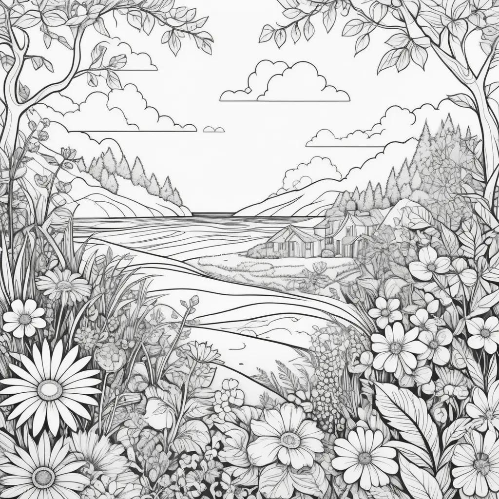 Summer Coloring Pages with Flower Garden: A lovely collection of coloring pages featuring a flower garden during the summer season