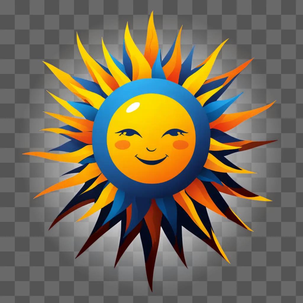 幸せな顔とカラフルな光線を持つ太陽の漫画