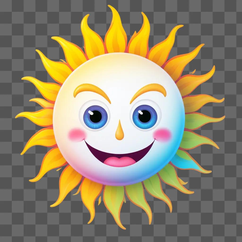 Sun cartoon with smiling face and colorful eyes