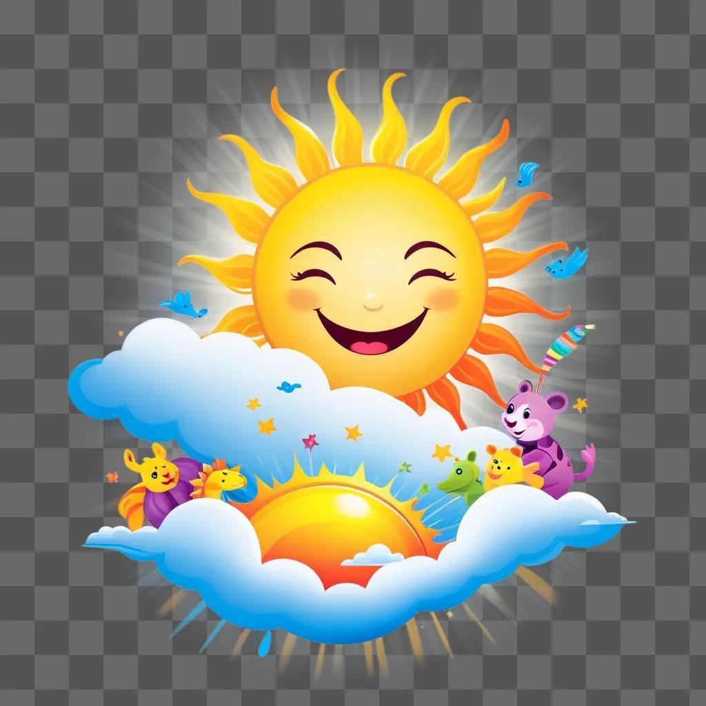 笑顔の太陽とかわいい動物と太陽の漫画