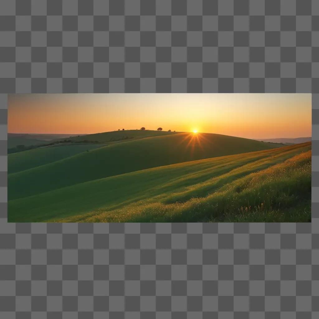 Sun rises over rolling hills during a golden hour