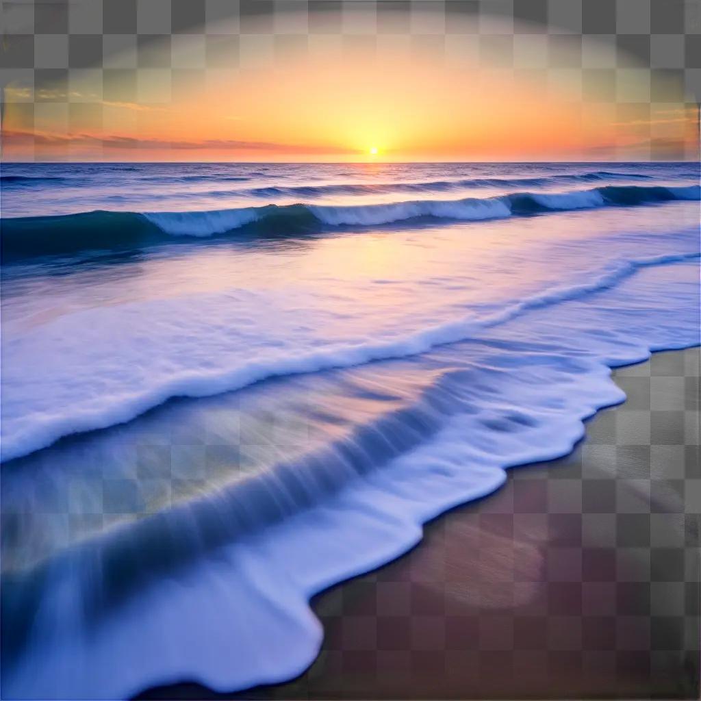 Sun sets over ocean waves at sunset