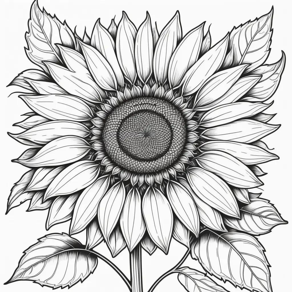 Sunflower coloring pages, illustrated in black and white