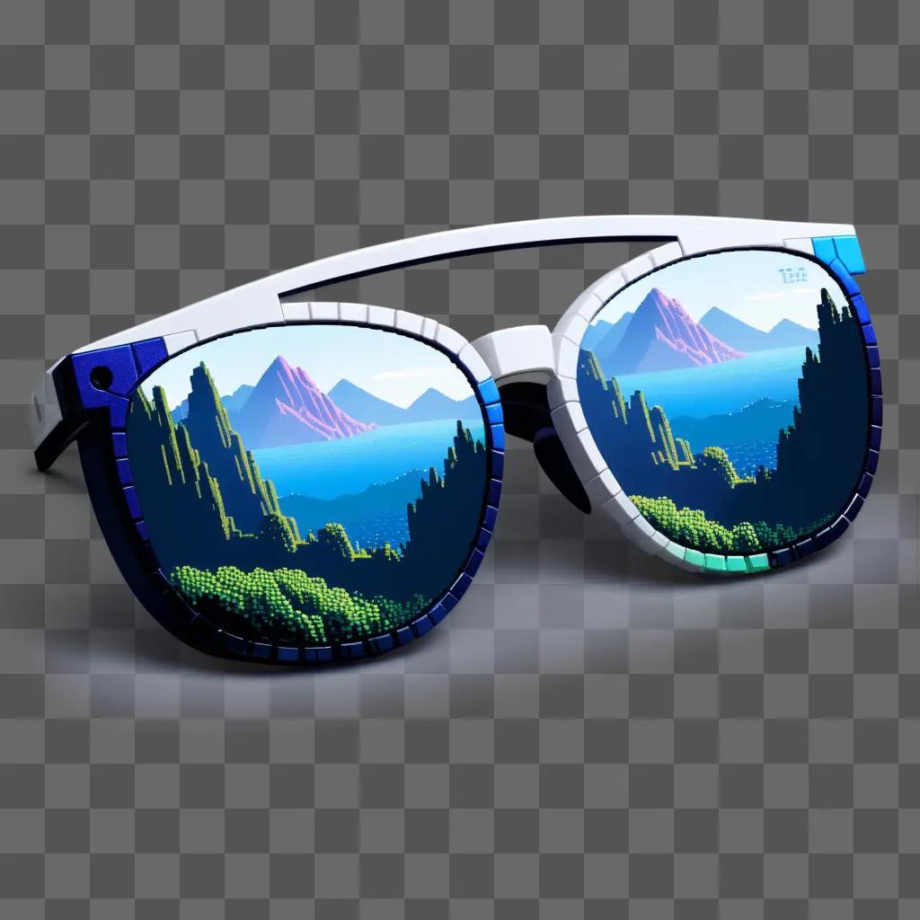 Sunglasses with pixelated mountain and forest designs