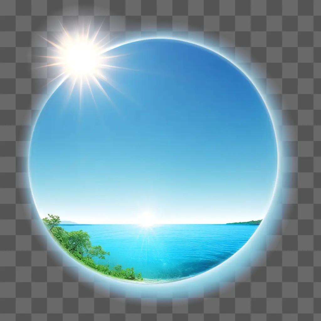 Sunlight reflecting off the ocean in a transparent circle