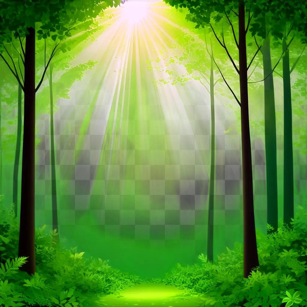 緑の森に差し込む太陽の光
