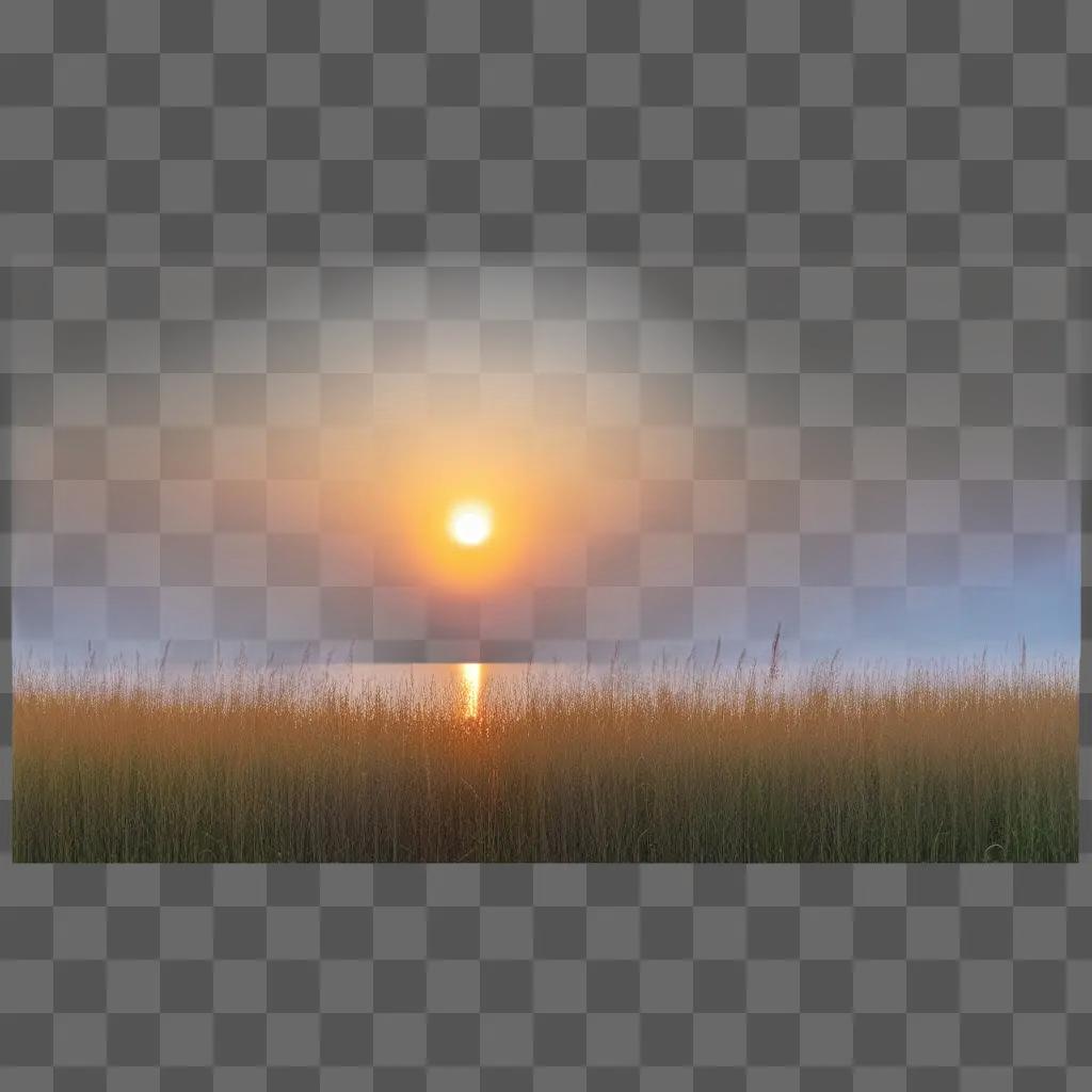 Sunrise at the horizon with grassy landscape