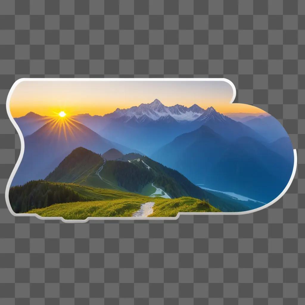 Sunrise over a mountain range in a surreal image