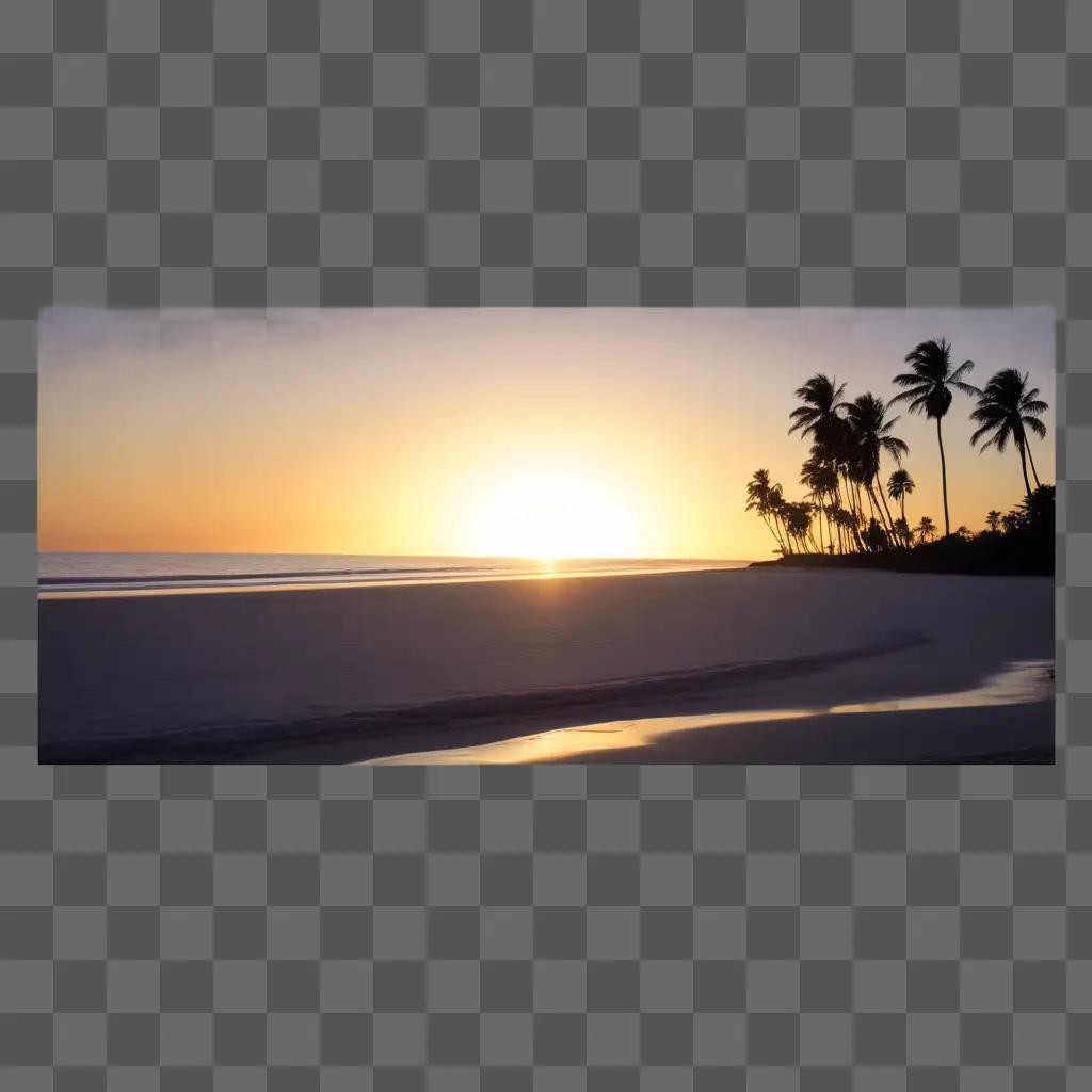 Sunrise over tropical beach with palm trees