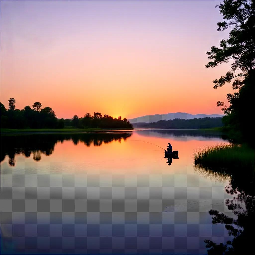 Sunset fishing on a calm lake