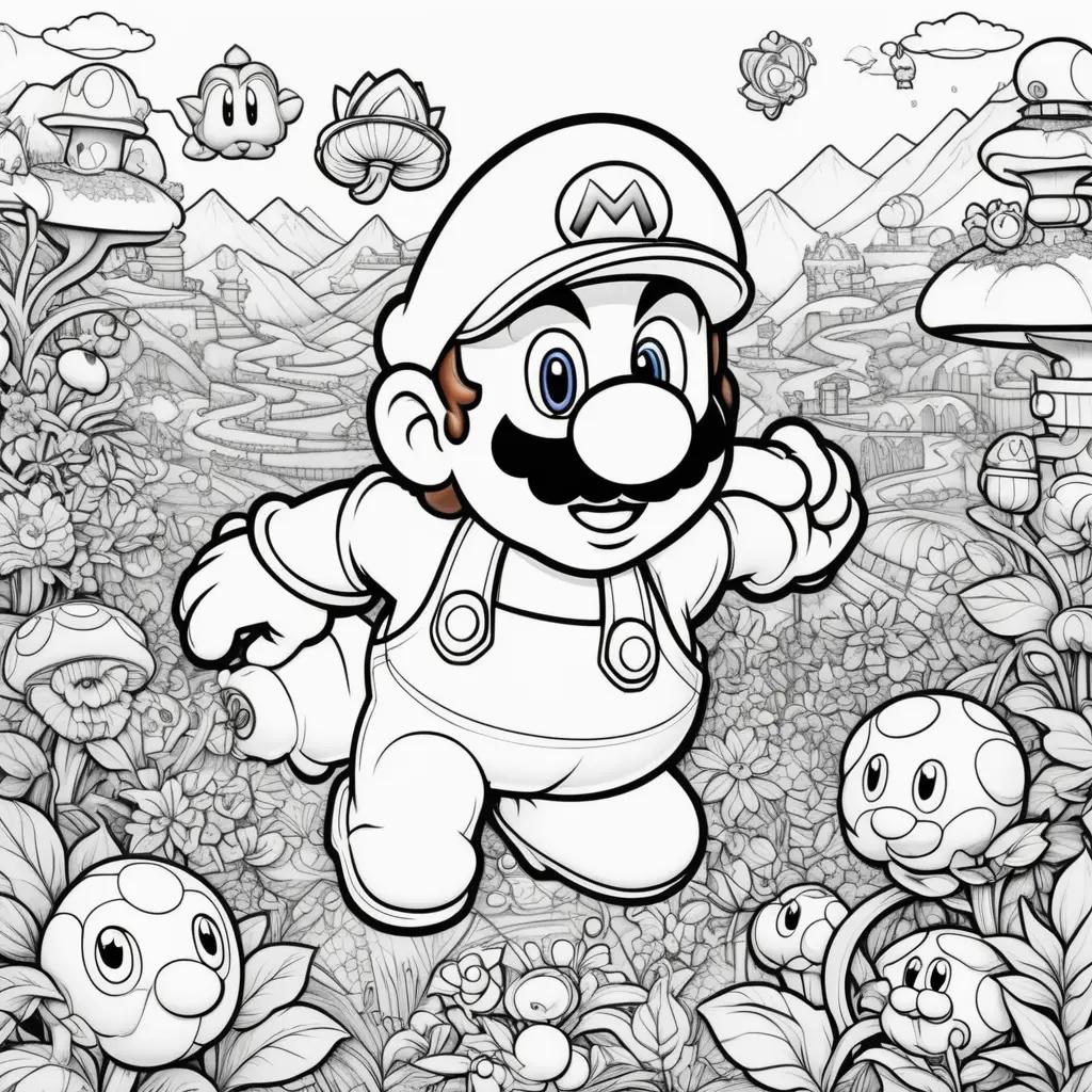 Super Mario Coloring Page: A fun and colorful page featuring Mario in a variety of settings