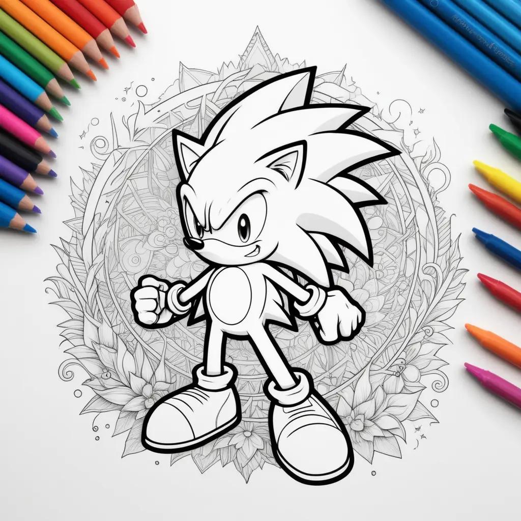 Super Sonic Coloring Page with Colors Around