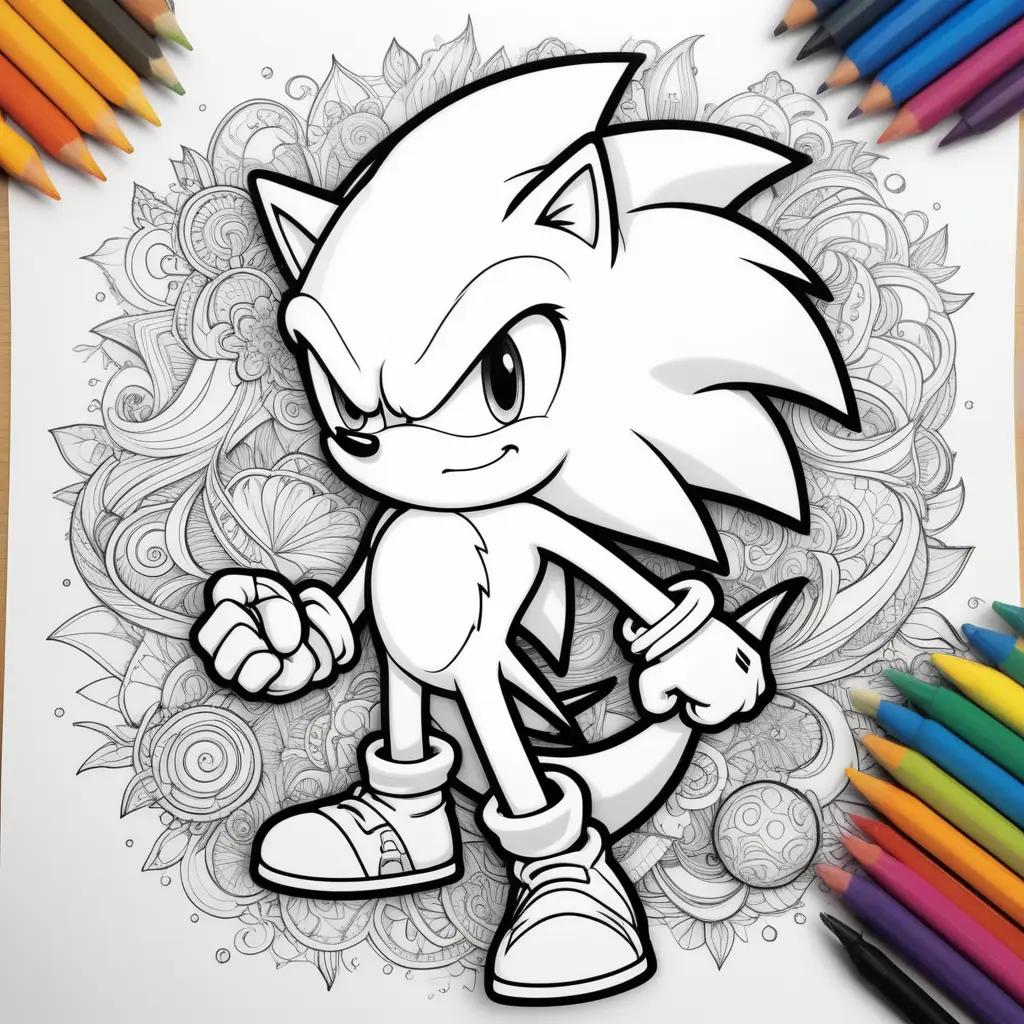 Super Sonic Coloring Page with many colors around him