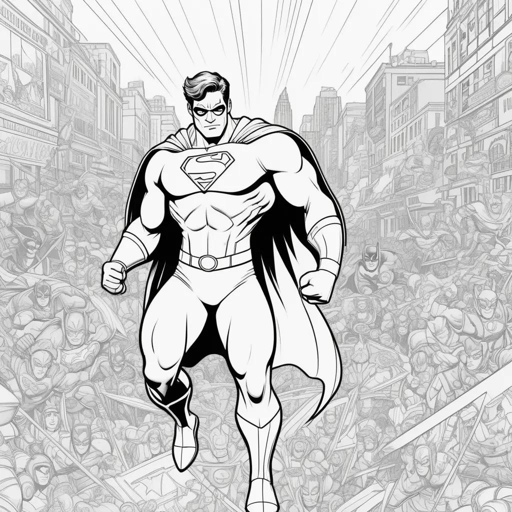 Superhero Coloring Pages - A collection of black and white drawings of a Superman and Batman