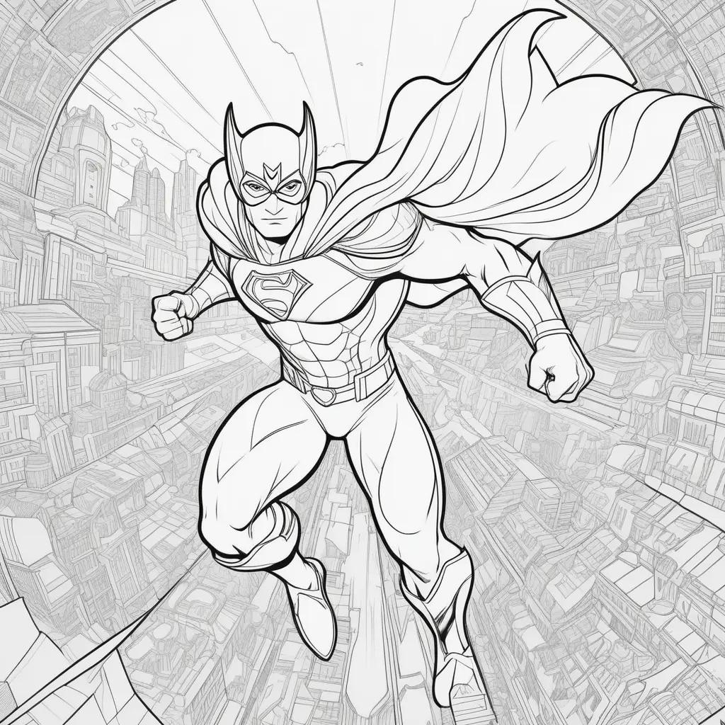 Superhero coloring page with ink drawing