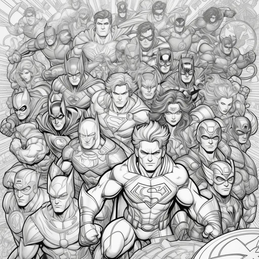 スーパーヒーローのぬりえはヒーローのグループを示しています