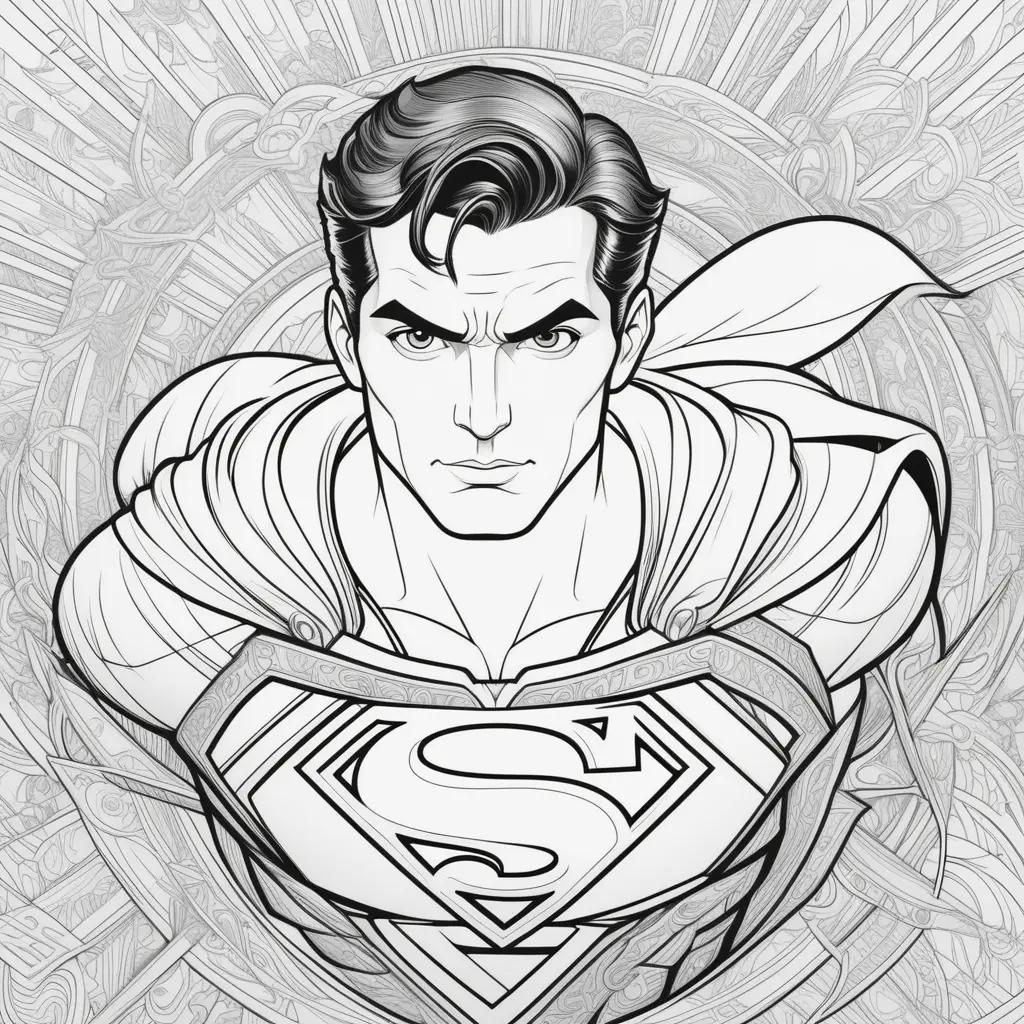 Superman Coloring Page: A black and white illustration of the iconic superhero