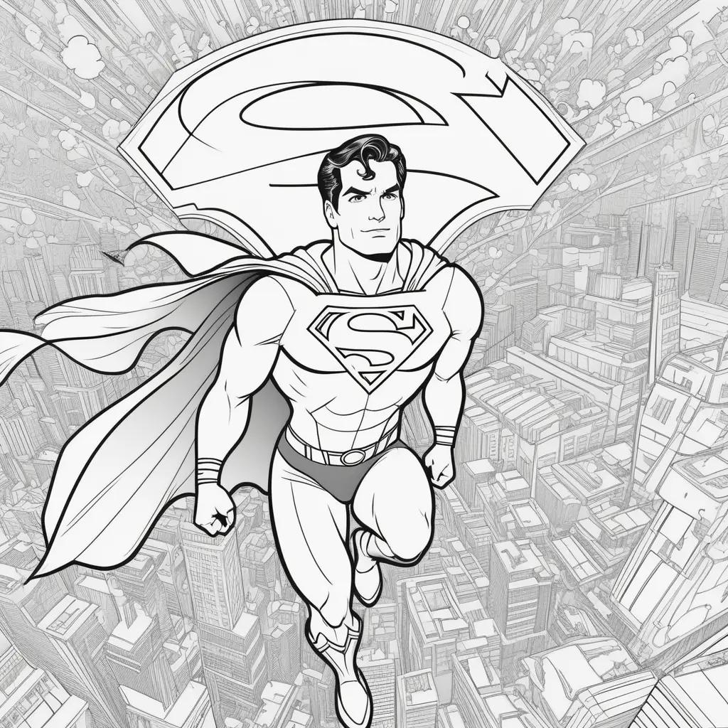 Superman Coloring Page with a City in the Background