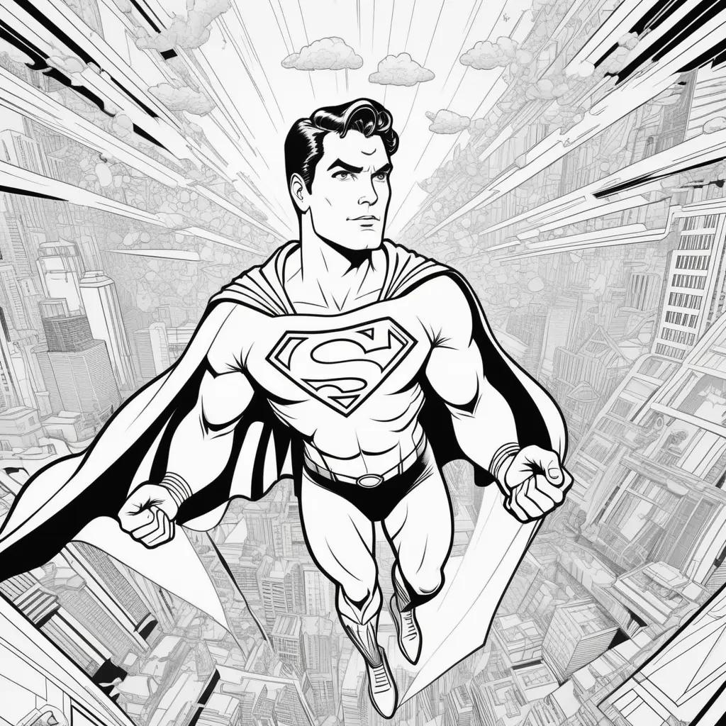 Superman Coloring Page with a Cityscape