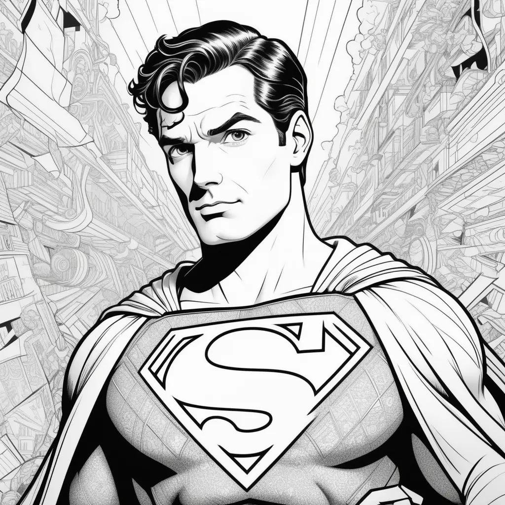 Superman Coloring Pages - a black and white illustration of the superhero