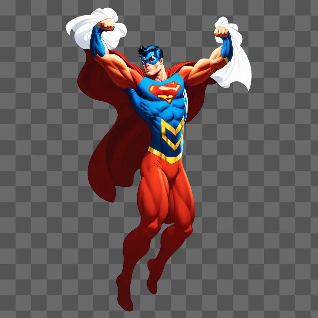 赤い背景の写真を撮るスーパーマン